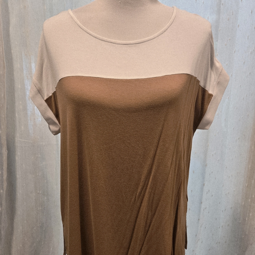 Next Cream and Brown Asymmetrical Cuffed Sleeve Tee